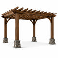 Pergolato in legno e pietra quadrato marrone 300x300x240 cm