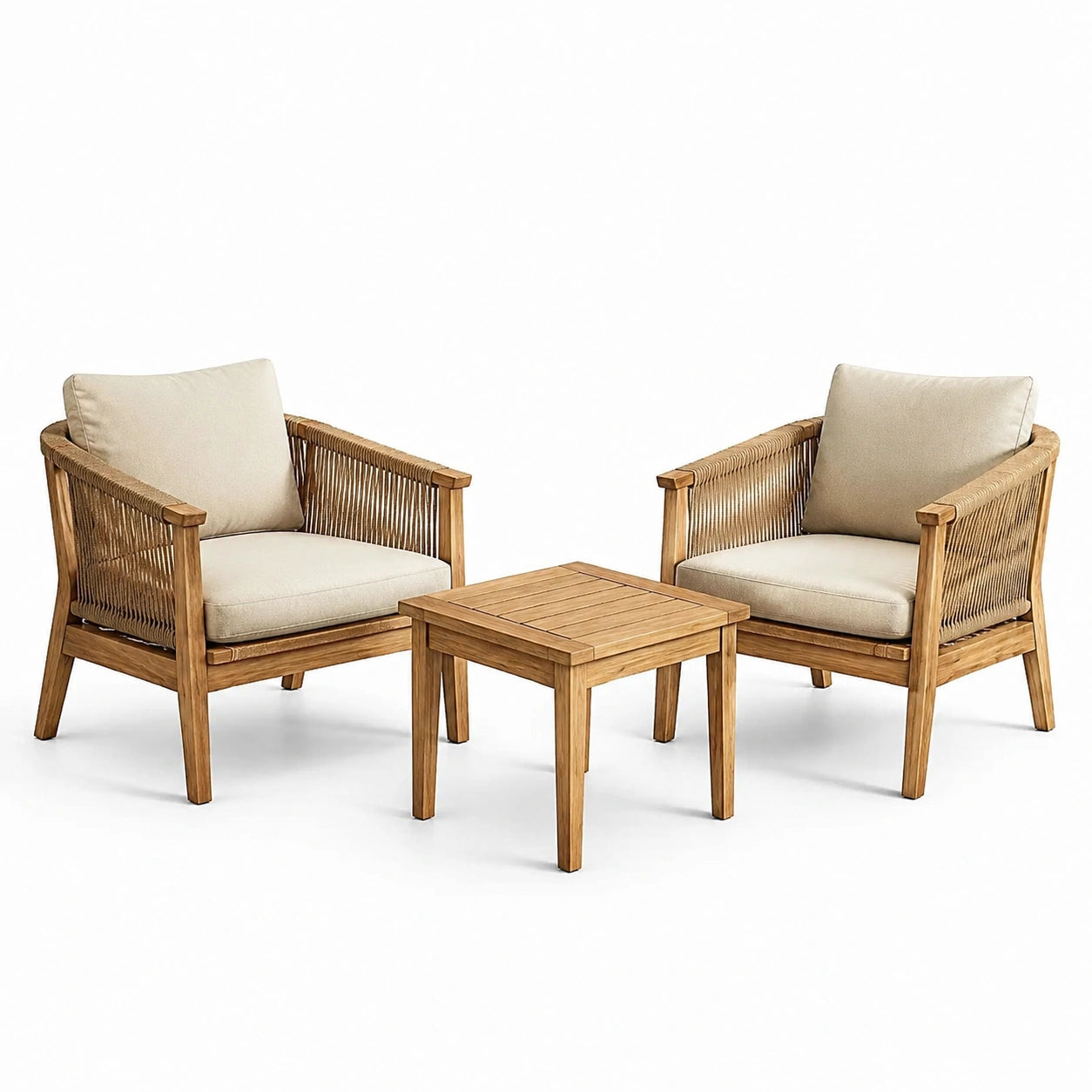 Set da giardino in legno di teak con 2 poltrone e tavolino