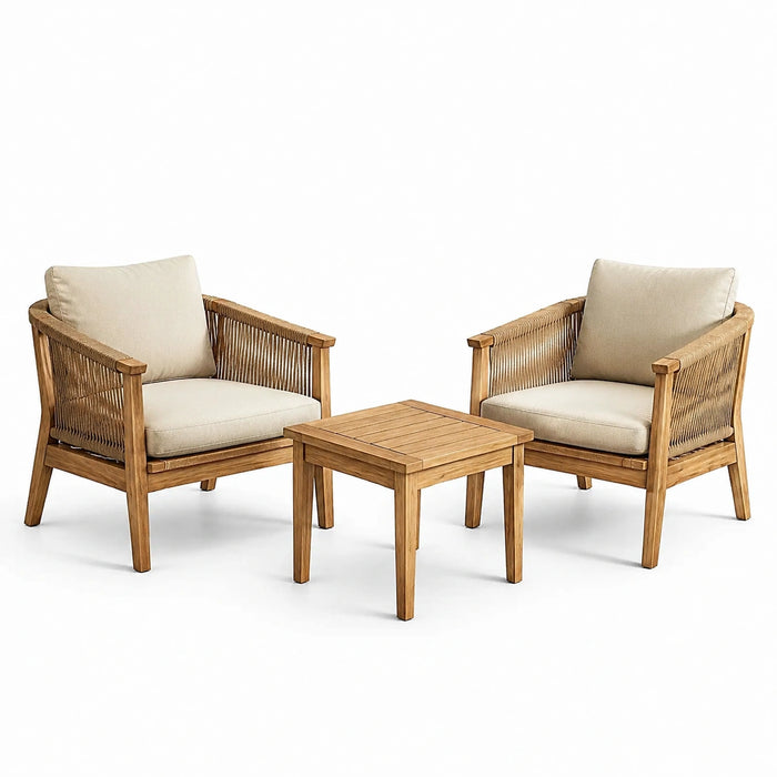Set da giardino in legno di teak con 2 poltrone e tavolino