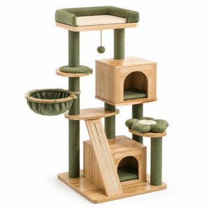 Albero Tiragraffi per Gatti in Bambù e Velluto Verde