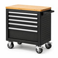Carrello portautensili in metallo nero con piano in bambù