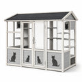 Gabbia per gatti in legno e metallo con tetto bitumato nero e decorazioni grigio 200x100x180 cm