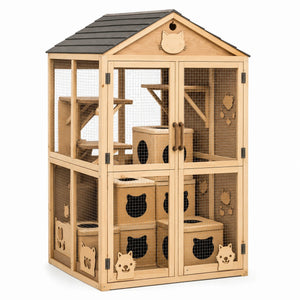 Gabbia Multilivello per Gatti in Legno e Rete Metallica