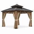 Gazebo in Legno e Acciaio con Tetto e Tende Beige