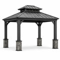 Gazebo Metallo con Pilastri in Pietra e Tetto Acciaio Grigio