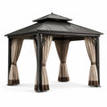 Gazebo in metallo con tende in poliestere beige e marrone 3x3 m