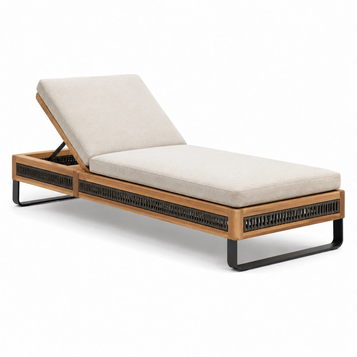 Lettino in legno e metallo con cuscino beige